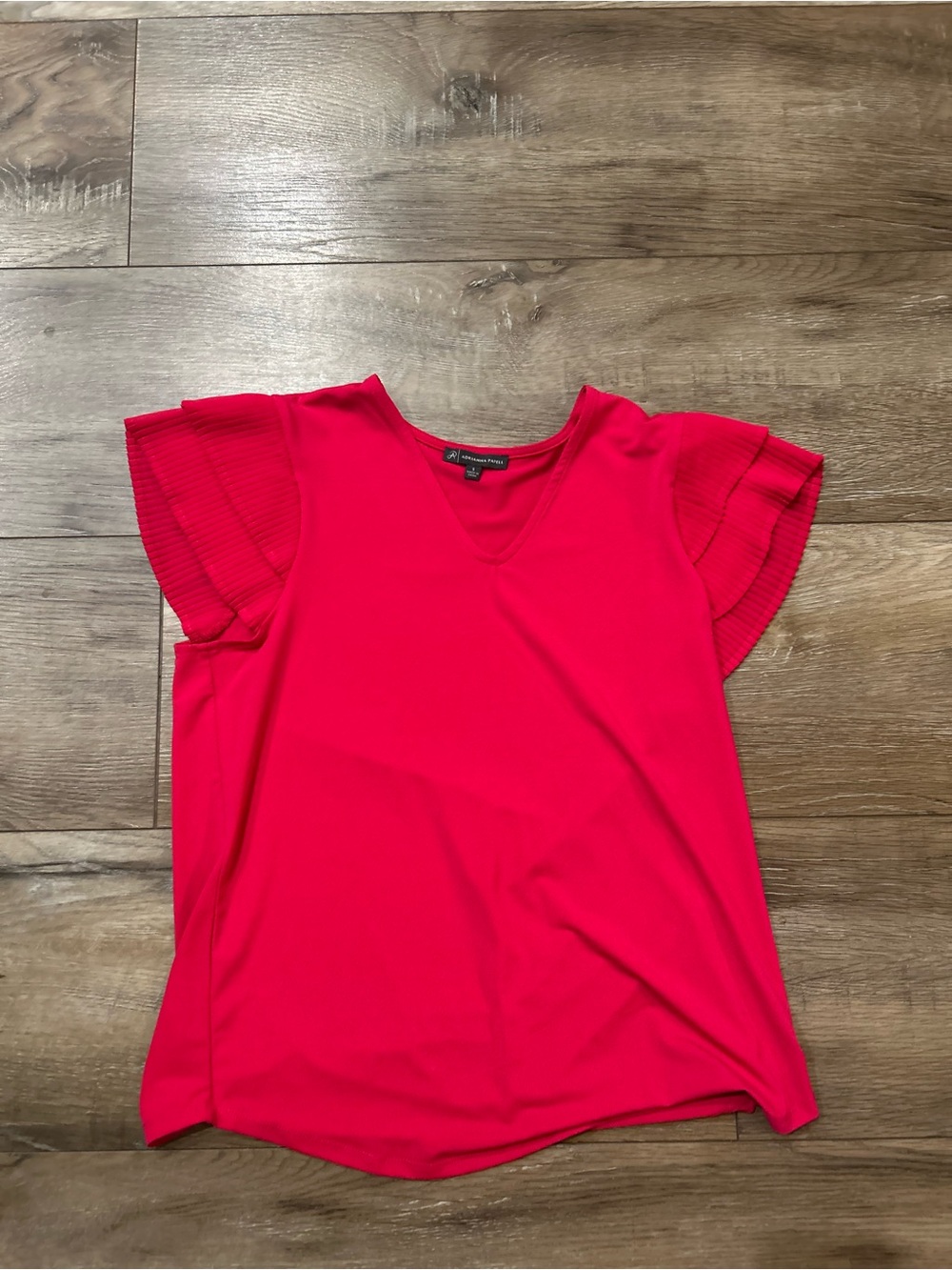 Adrianna Papell Bright Pink V-Neck Flutter Sleeve Blouse